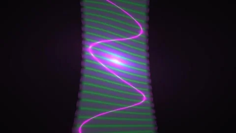 Neon light wave pattern on dark background with green stripes. Stock Footage 337516496