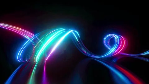 Neon light waves flowing in dark abstract backdrop. Stock Footage 340464526
