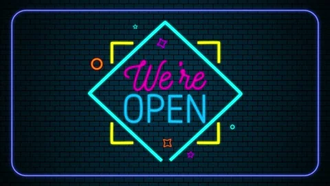 Neon light we are open sign,colorful text and elements neon lights ,light dance Stock Footage 131323511