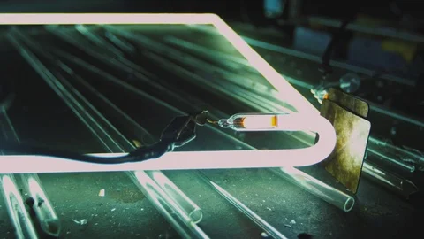 Neon Light Workshop Turns Off Flicker Stock Footage 71914049
