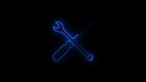 Neon light wrench and screwdriver symbols glowing in dark background 動画素材 345263252