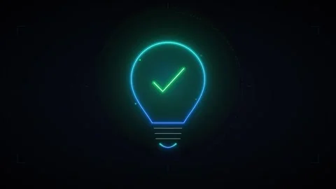 Neon lightbulb with checkmark animation for innovation and success concepts.. Video stock 337564047