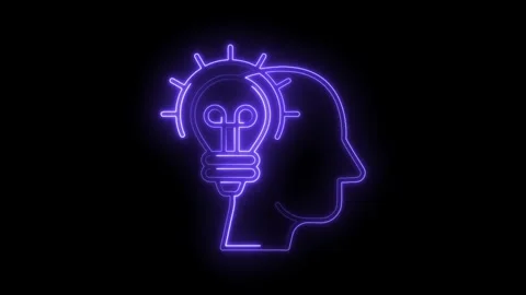 Neon lightbulb inside head symbolizing creative idea and thinking process c.. Stock Footage 312320047