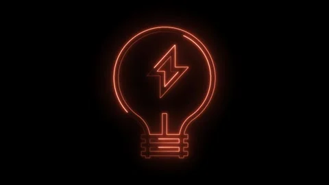 Neon lightbulb with lightning bolt animation on black background energy and Stock Footage 322986156