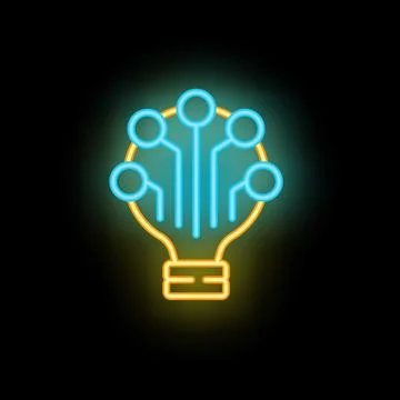 Neon lightbulb representing artificial intelligence and machine learning イラスト素材