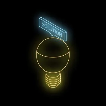 Neon lightbulb shining with solution text appearing above Stock Illustration