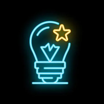Neon lightbulb shining with star for creative idea generation Illustrazione stock