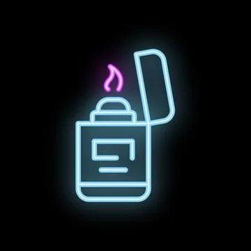 Neon lighter burning with open cap on black background Stock Illustration