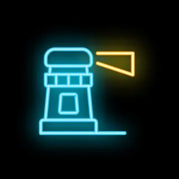 Neon lighthouse emitting light beam at night symbolizing guidance and safety Stock Illustration