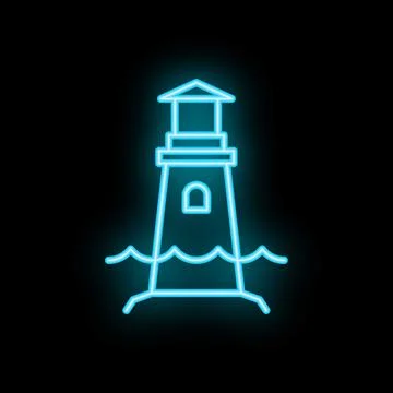 Neon lighthouse guiding ships with bright light Stock Illustration