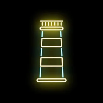 Neon lighthouse icon glowing guiding maritime navigation Stock Illustration