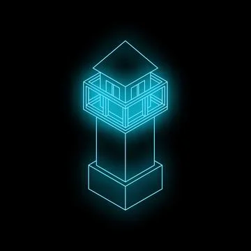 Neon lighthouse shining brightly in dark night Stock Illustration