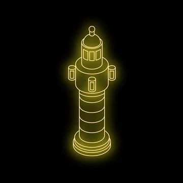 Neon lighthouse shining brightly in the dark of night Stock Illustration