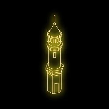 Neon lighthouse shining brightly in the dark Stock Illustration