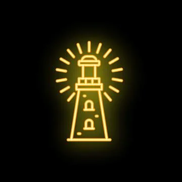 Neon lighthouse shining brightly in the dark Stock Illustration