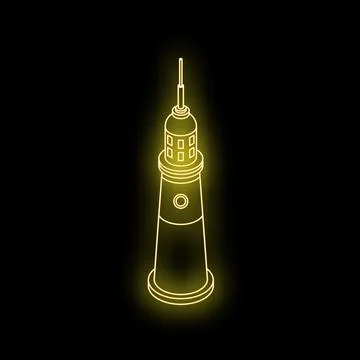 Neon lighthouse shining in the dark background Stock Illustration
