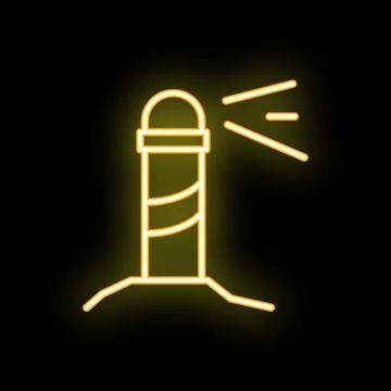 Neon lighthouse shining its light on black background Stock Illustration