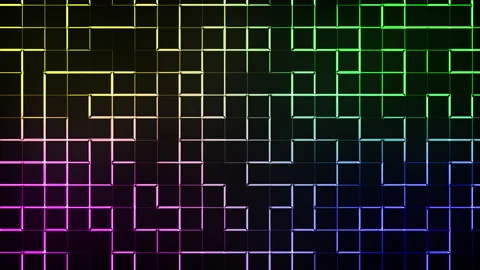 Neon lighting of blocks and gradient of lines, computer generated. 3d render Stock Footage 150671030