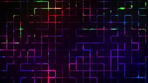 Neon lighting of blocks and gradient of lines, computer generated. 3d render Stock Illustration