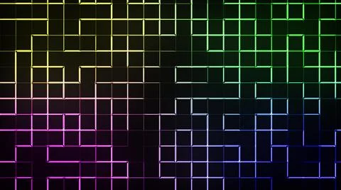Neon lighting of blocks and gradient of lines, computer generated. 3d render Stock Illustration