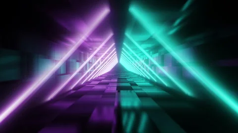 Neon lighting in a dark tunnel Stock Footage 242379909