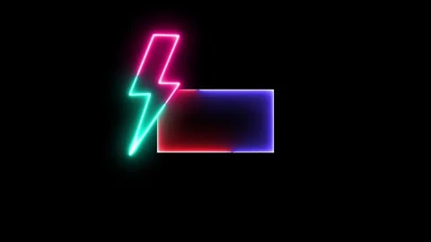 Neon lightning bolt and rectangle flicker on black background Stock Footage 346490501