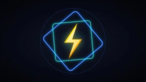 Neon lightning bolt symbol rotating in glowing square frames abstract motio.. Stock Footage 337567152