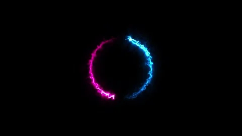 Neon Lightning Circle Loop Pink Blue Rotating Ring on Black Background Stock Footage 319559427