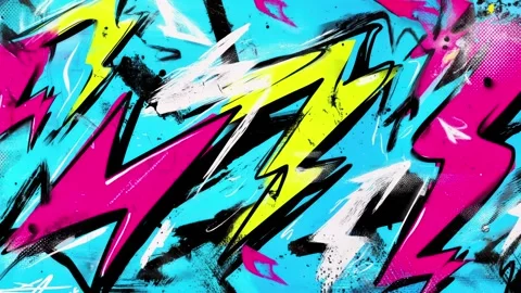 Neon Lightning Graffiti Background With Yellow Bolts on Cyan Stock-Footage 315513371