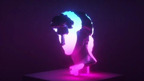 Neon Lightning Reflection At David Head transfix art vaporwave pop art style Stock Footage 247249524