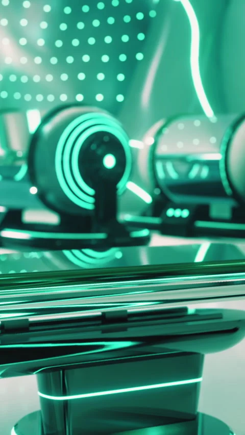 Neon lights and modern design in a futuristic space with glowing elements Stock Footage 339418469
