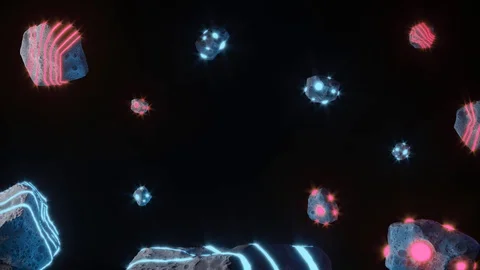 Neon Lights Asteroids On A Black Background Видео 125073771