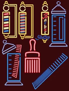Neon Lights Barber Shop Set 1 Illustrazione stock