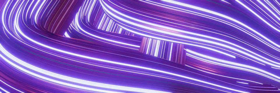 Neon lights creating abstract patterns in purple and blue hues. Illustrazione stock
