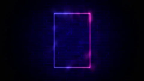 Neon lights frame animation,blue and pink frame,soft smoke move, brick wall back Stock Footage 166134627