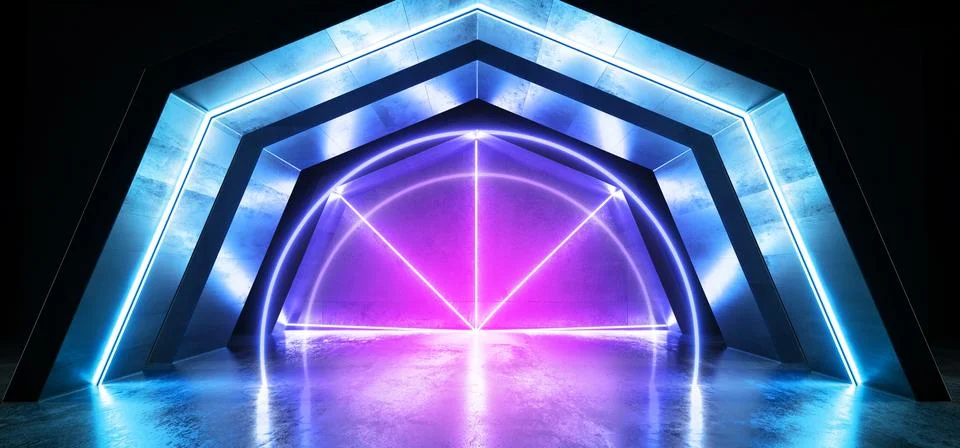 Neon Lights Future Sci Fi Tunnel Corridor Glowing Purple Blue Vibrant Scene P Illustrazione stock