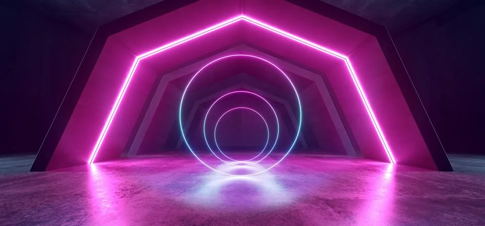 Neon Lights Future Sci Fi Tunnel Corridor Glowing Purple Blue Vibrant Scene P 스톡 일러스트