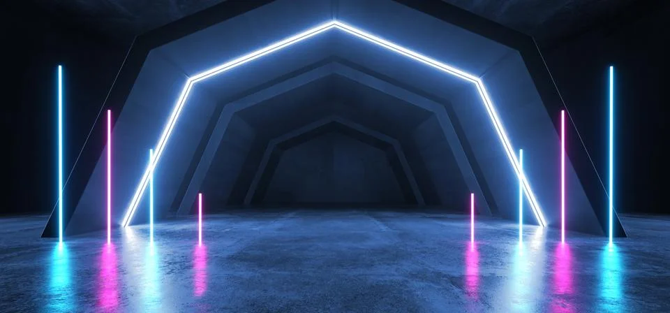 Neon Lights Future Sci Fi Tunnel Corridor Glowing Purple Blue Vibrant Scene P 스톡 일러스트