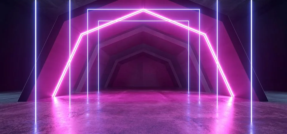 Neon Lights Future Sci Fi Tunnel Corridor Glowing Purple Blue Vibrant Scene P Illustrazione stock