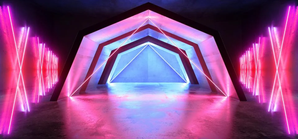 Neon Lights Future Sci Fi Tunnel Corridor Glowing Purple Blue Vibrant Scene P Stock Illustration