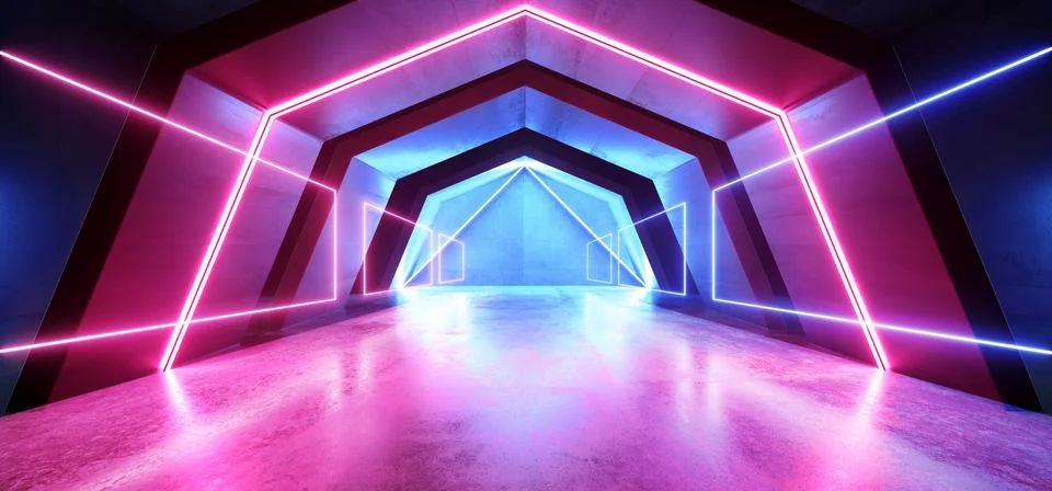 Neon Lights Future Sci Fi Tunnel Corridor Glowing Purple Blue Vibrant Scene P Stock Illustration