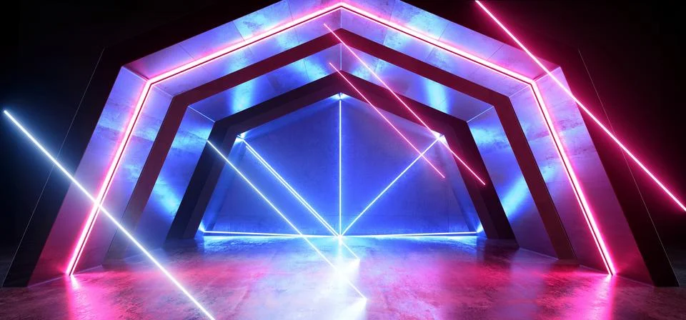 Neon Lights Future Sci Fi Tunnel Corridor Glowing Purple Blue Vibrant Scene P Stock Illustration