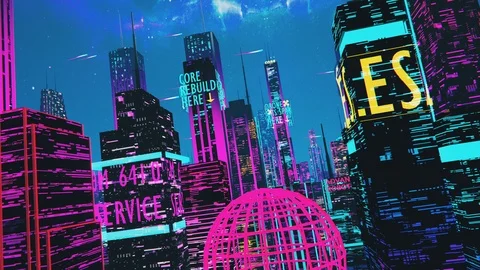 Neon lights of futuristic city, aircraft perspective, lots of ads, holograms Stock Footage