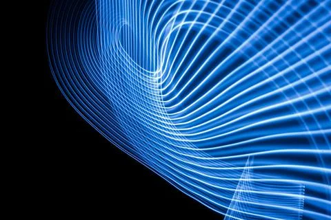 Neon lights glow technology background with flying design elements. 写真素材