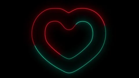 Neon lights glowing hearts background loop Видео 330759845