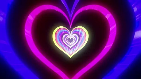 Neon Lights Heart Tunnel Fast Motion Background Loop Stock Footage