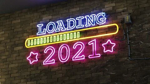 Neon lights loading new year 2021, 3D illustration Stock Illustration
