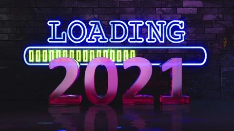 Neon lights loading new year 2021, 3D illustration Stock Illustration