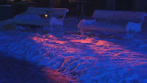 Neon lights in the park on winter day Stock Footage 87091688