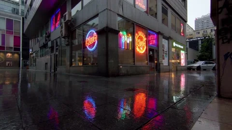 Neon lights on a rainy day Stock Footage 147688033